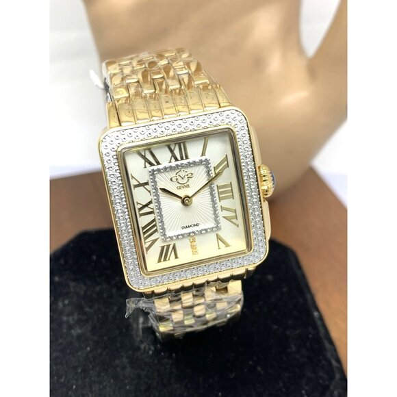 GV2 by Gevril Women\'s Watch 12303B Swiss Quartz Silver Dial Gold Steel 27.5mm